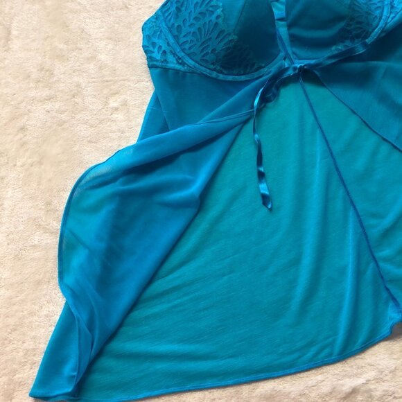 Blue Sheer Tie Front Baby Doll Size M/L - Picture 6 of 7